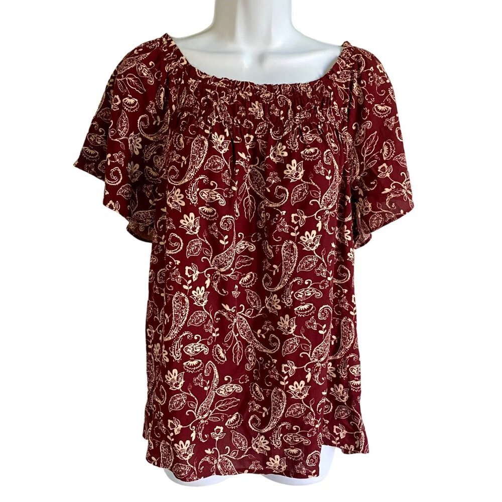 BUNULU Floral Paisley Flutter Short Sleeve Top Women's Medium NEW NWT
